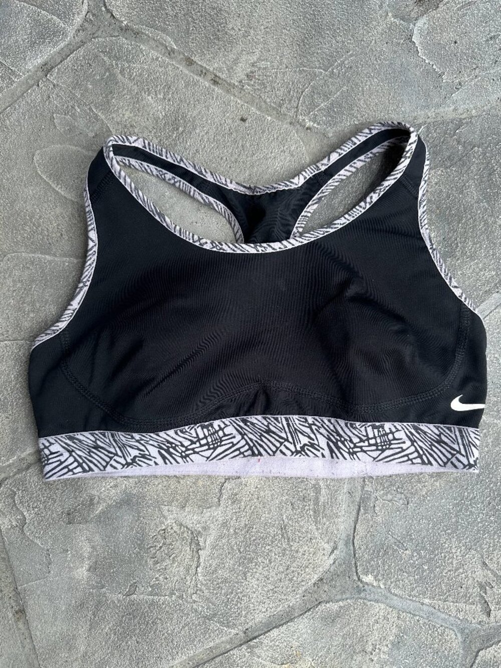 Nike Racerback Sports Bra, Black with White Striped Band - Small